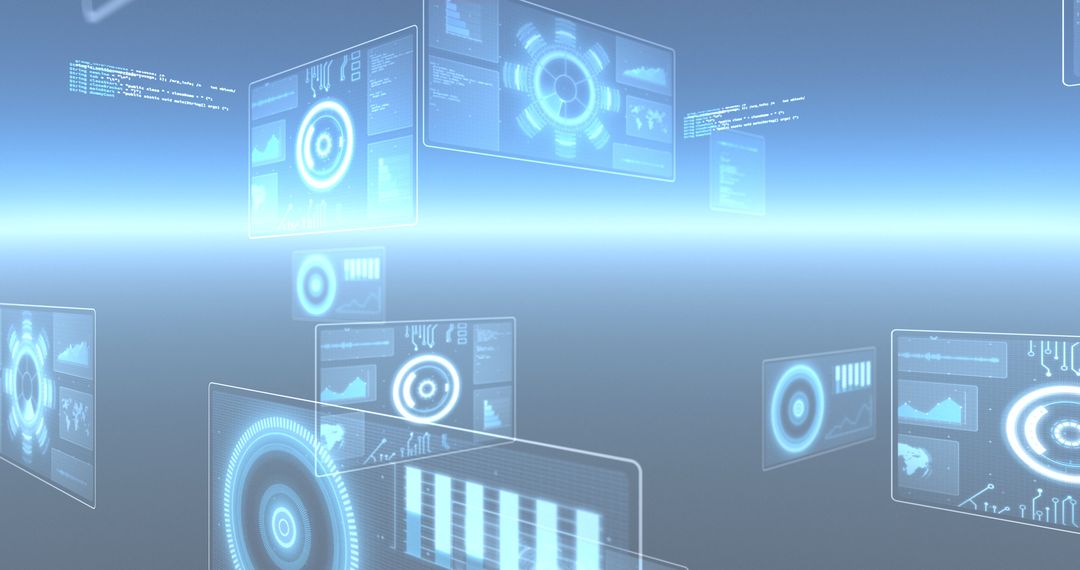 Futuristic Digital Interface with Data Processing Screens