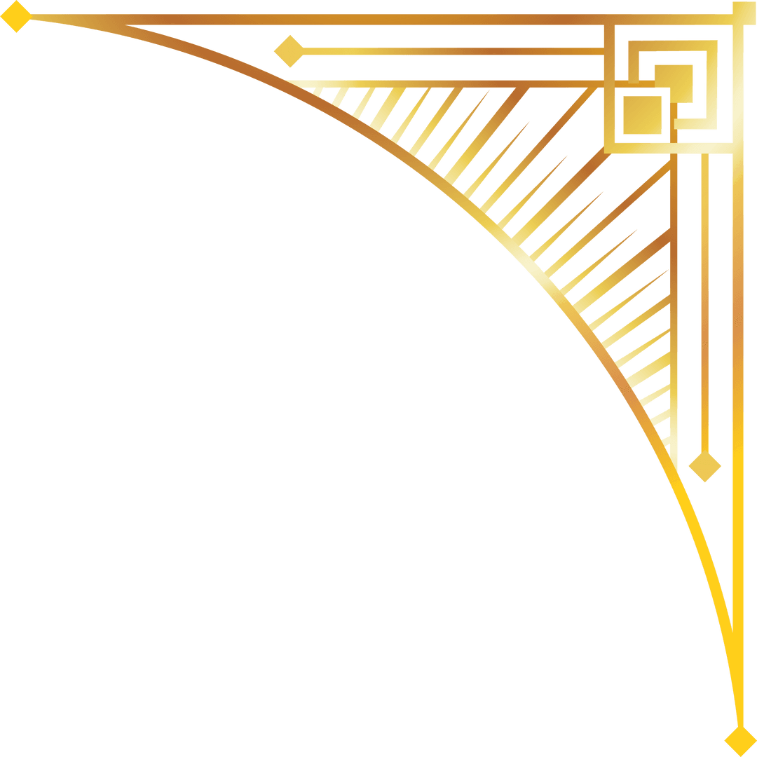 Art Deco Golden Spiral Corner Design on Transparent Background