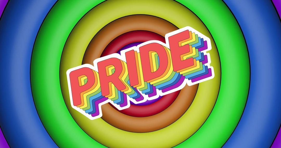 Vibrant Pride Text with Rainbow Circles Background
