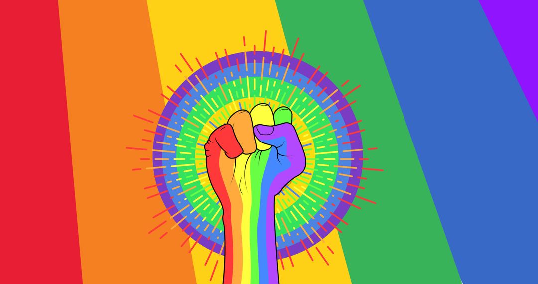 Rainbow Fist With Equality Symbol Against Vibrant Backdrop
