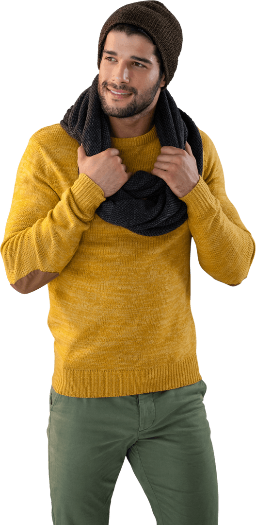 Smiling Man in Yellow Sweater on Transparent Background