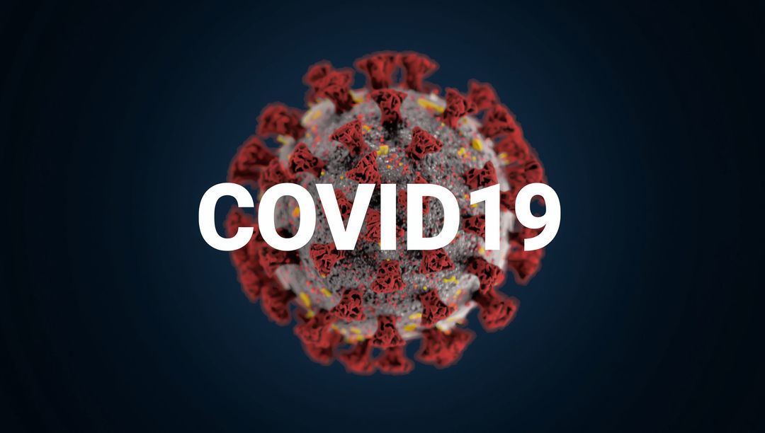 3D Representation of SARS-CoV-2 with COVID19 Text Overlay