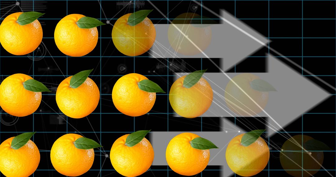 Futuristic Technology and Fresh Oranges With Digital Grid Background