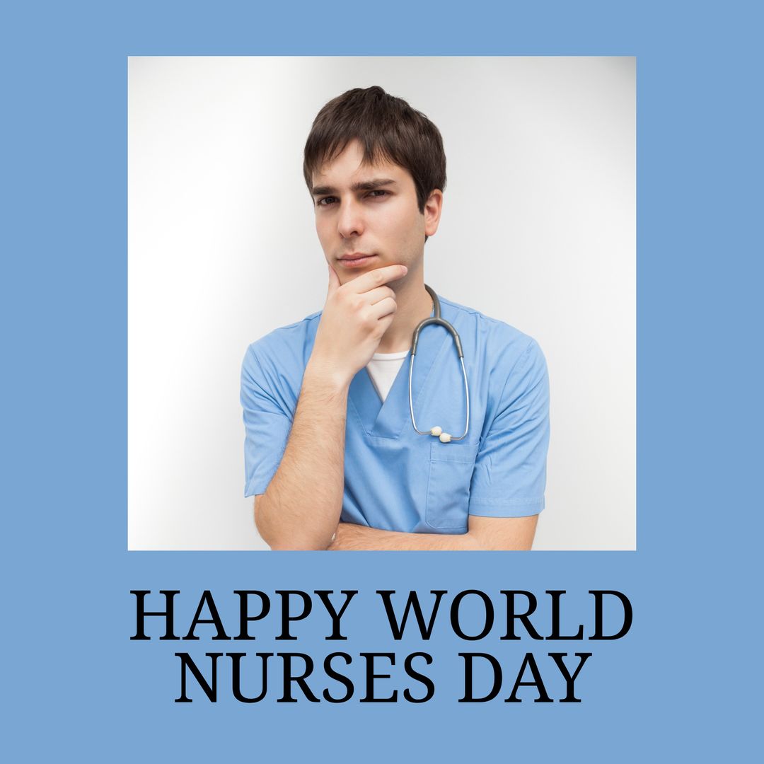 Thoughtful Male Nurse Celebrating World Nurses Day with Stethoscope - Download Free Stock Templates Pikwizard.com