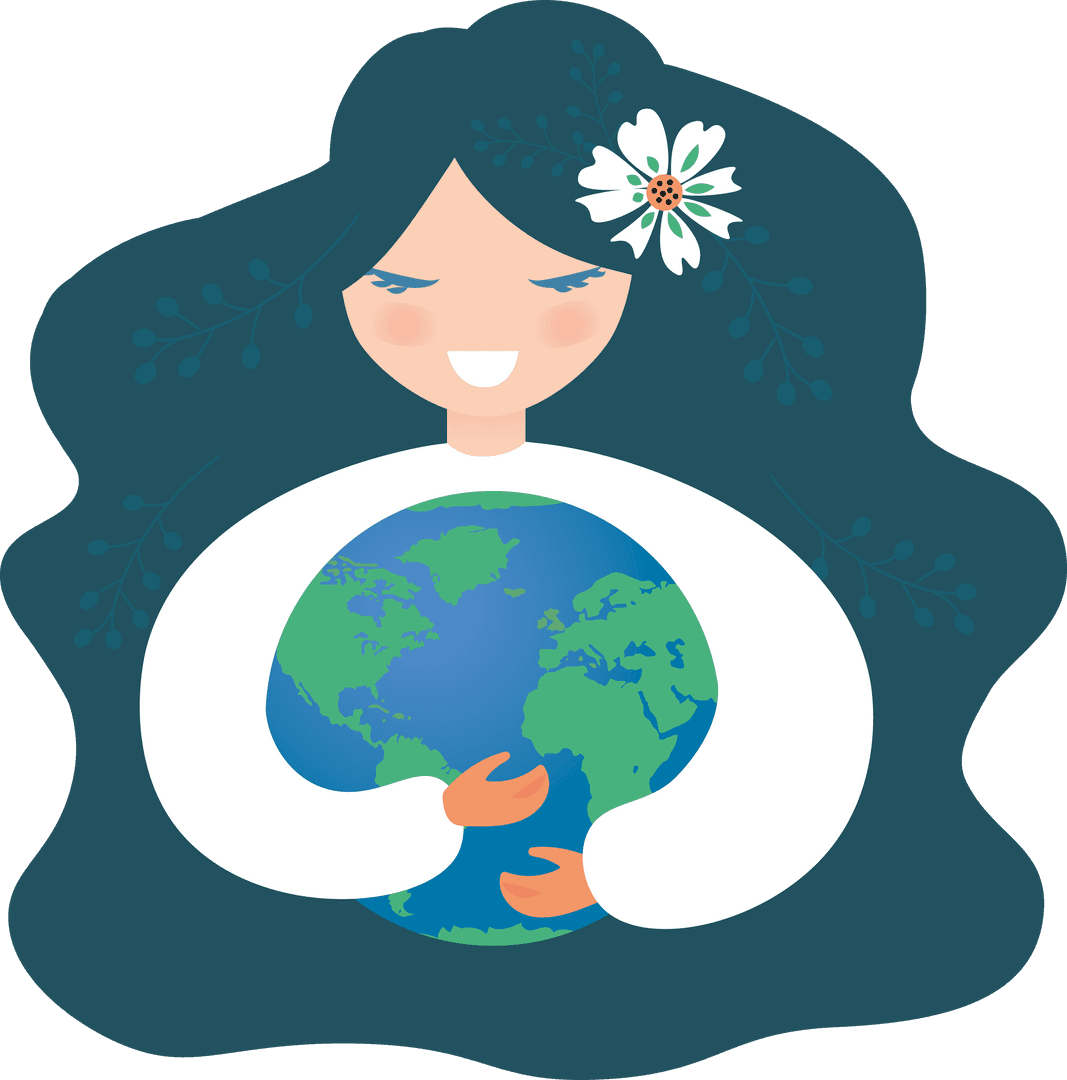 Woman Holding Globe Icon on Transparent Background