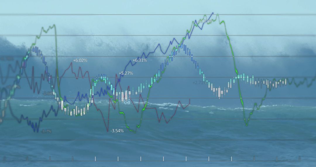 Abstract Financial Data Diagrams Overlapping Sea Waves