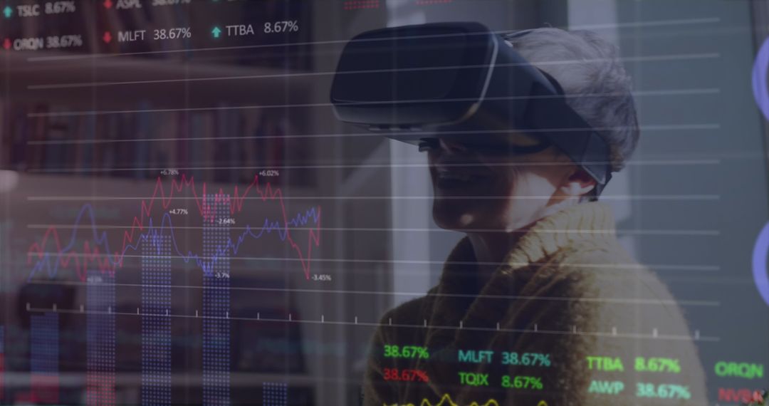 Caucasian Woman Engaging with Data using VR Headset Technology