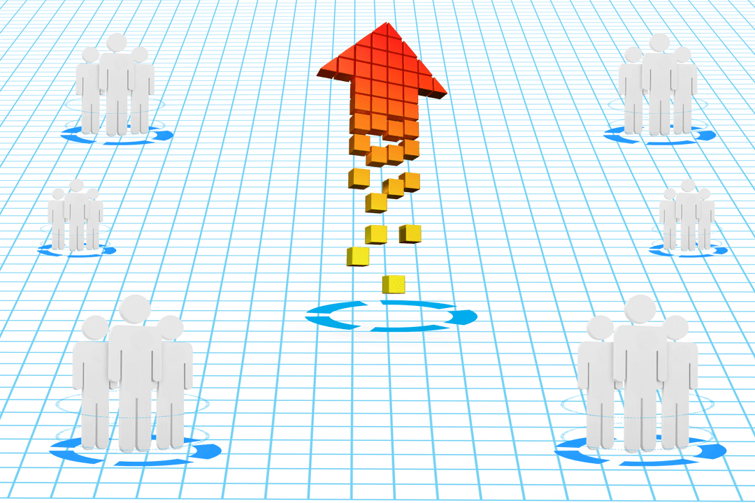 Transparent Upward Arrow and People Groups Showing Business Growth