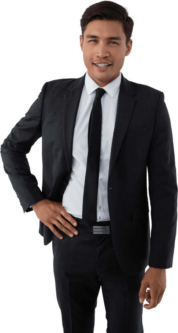 Transparent Young Businessman Standing Confidently in Suit