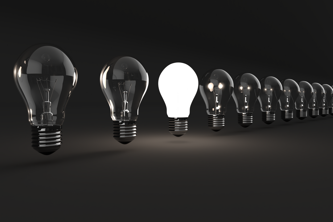 Transparent Lightbulbs Concept with One Lit in Row - Download Free Stock Images Pikwizard.com