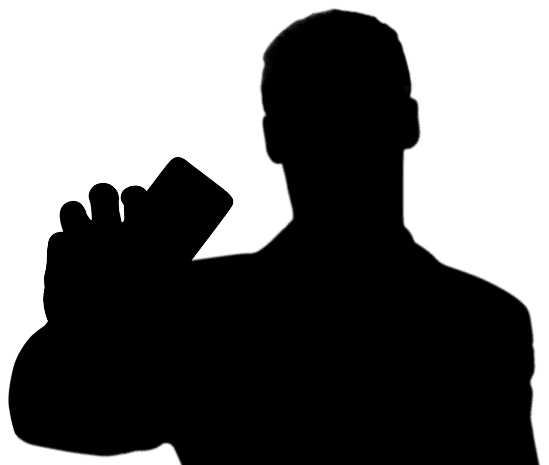 Silhouette of Man Using Smartphone on Transparent Background