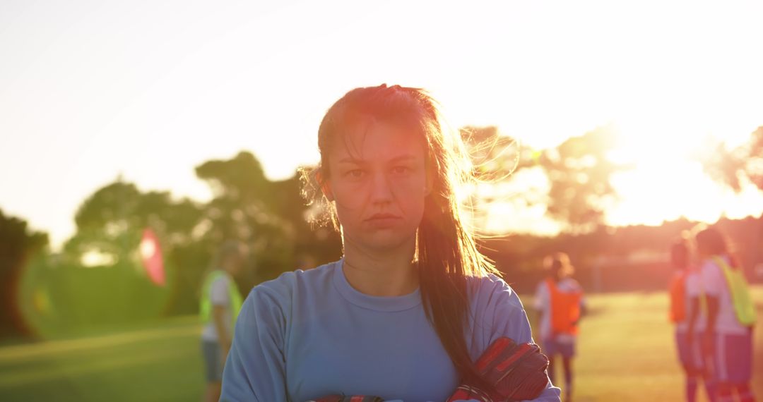 Female Soccer Player Outdoors During Sunset Training - Free Images, Stock Photos and Pictures on Pikwizard.com