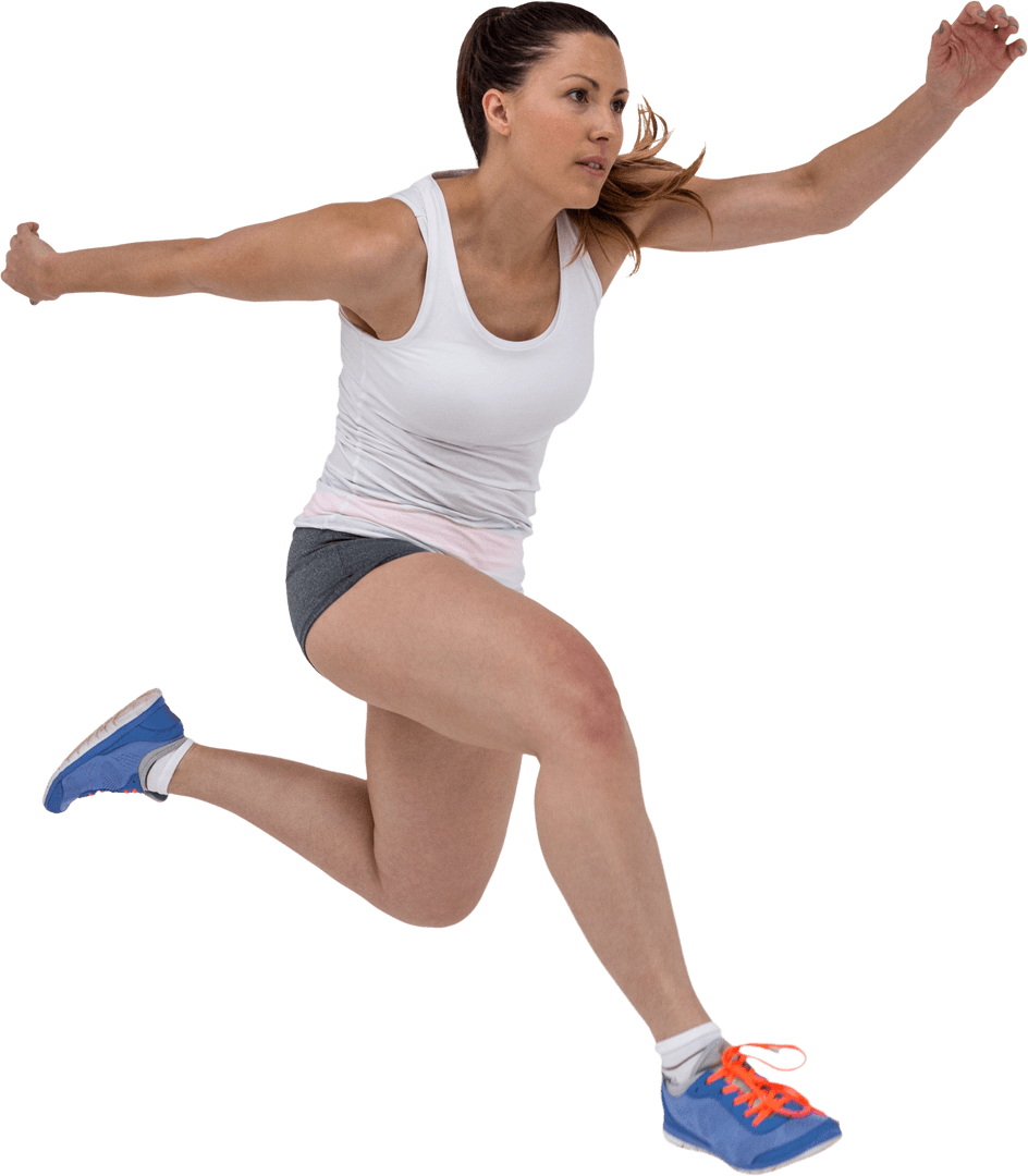 Caucasian Female Runner in Action on Transparent Background