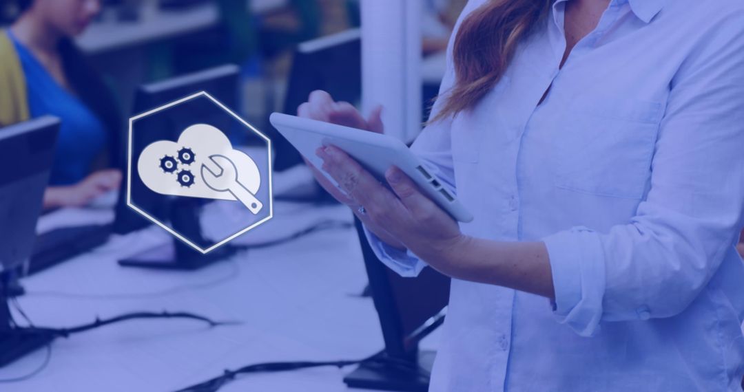 Teacher Using Tablet for Digital Education Support