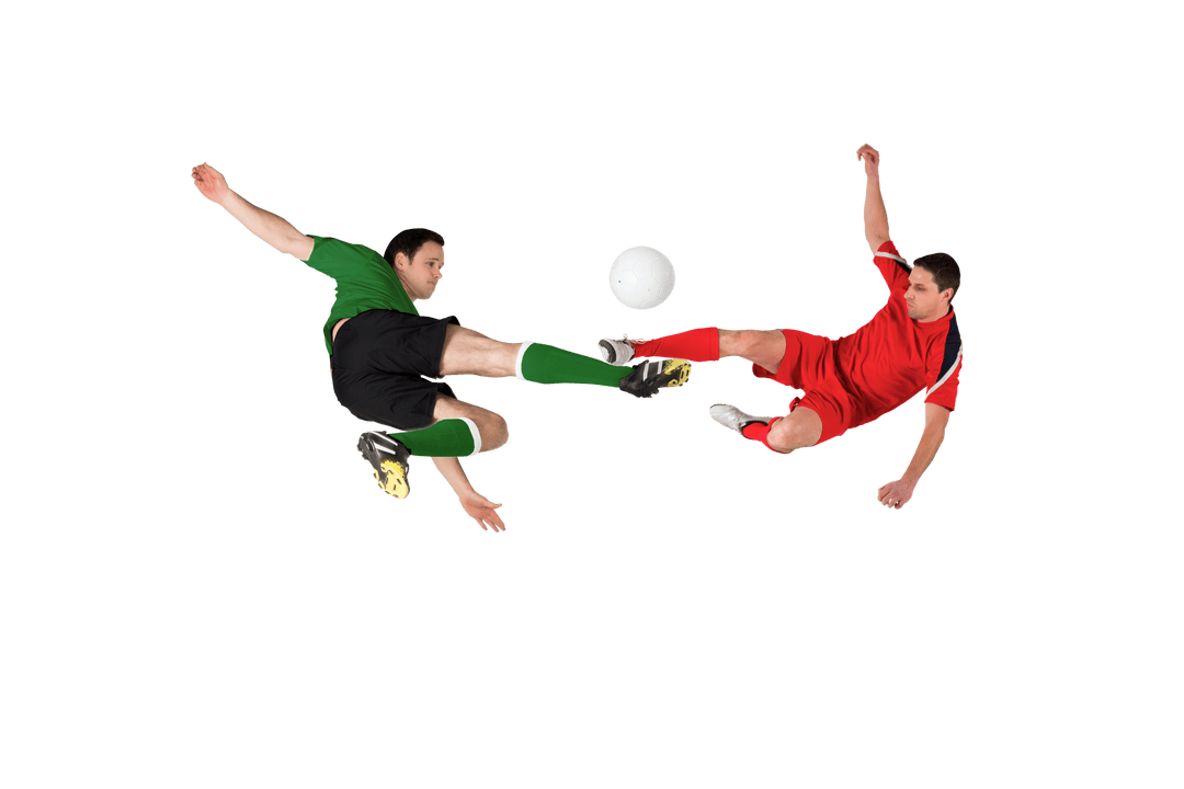 Dynamic Soccer Players Competing for Ball on Transparent Background