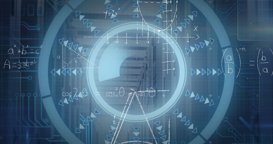 Futuristic digital interface with mathematical algorithms