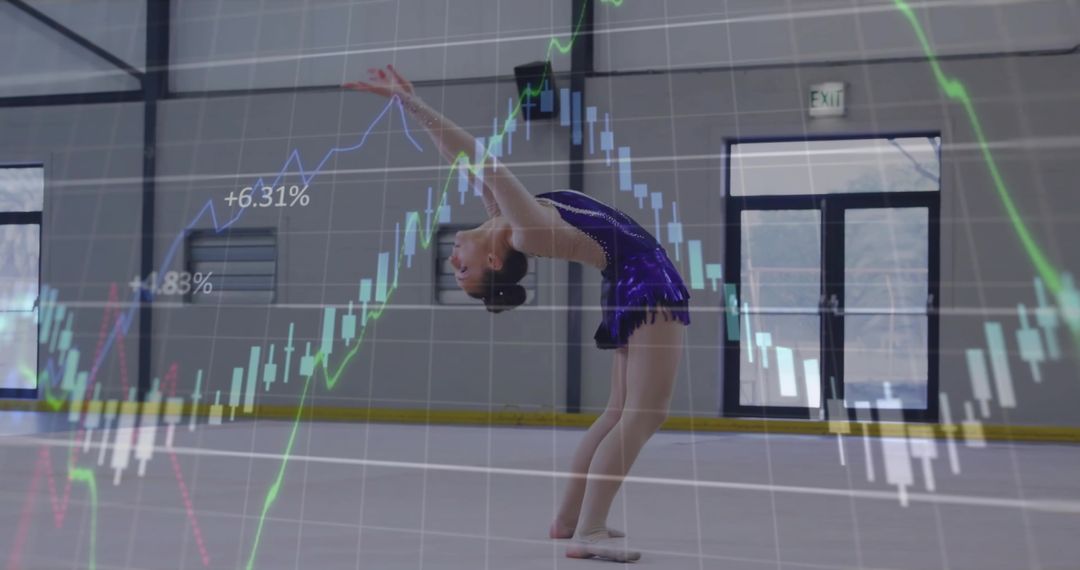 Figure Skater Performing with Stock Market Data Overlay