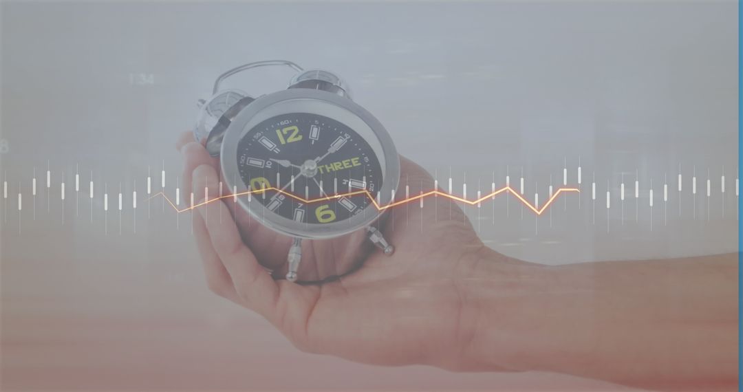 Clock Superimposed with Digital Data on Open Hand