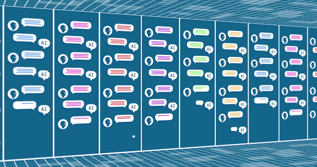 AI Data Processing on Computer Servers with AI Icons