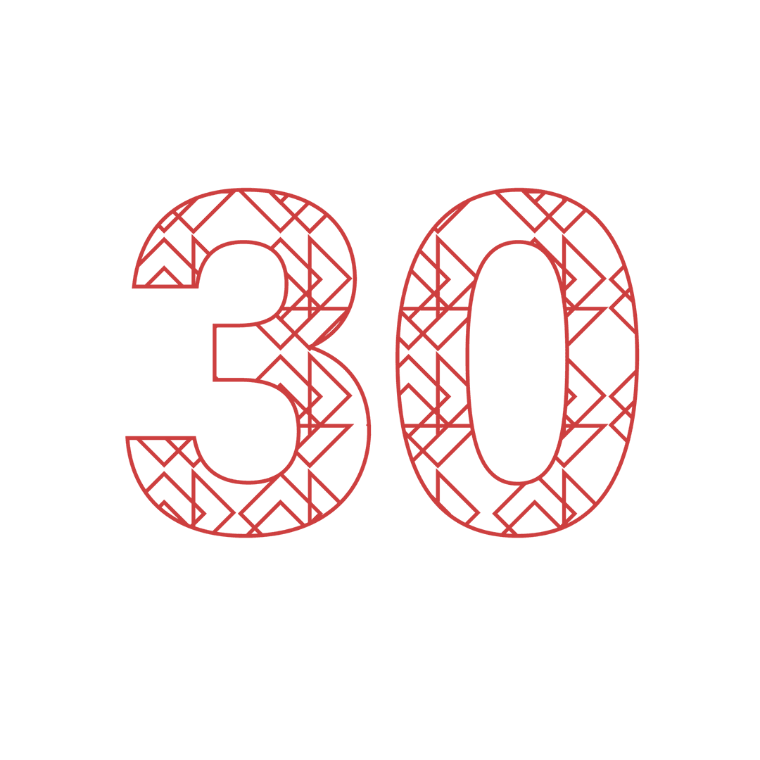 Transparent Red 30 Number with Geometric Pattern