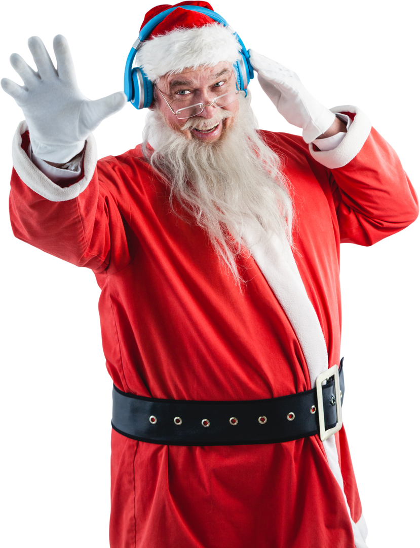 Smiling Santa Claus Listening to Music through Headphones Transparent - Download Free Stock Images Pikwizard.com