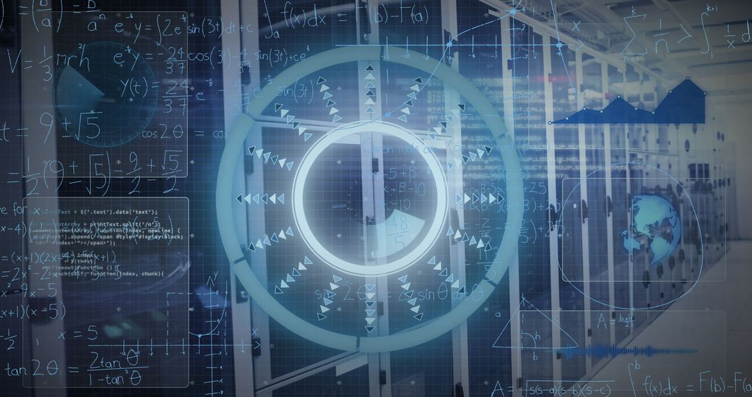 Digital Data Stream in Modern Server Room with Global Analytics