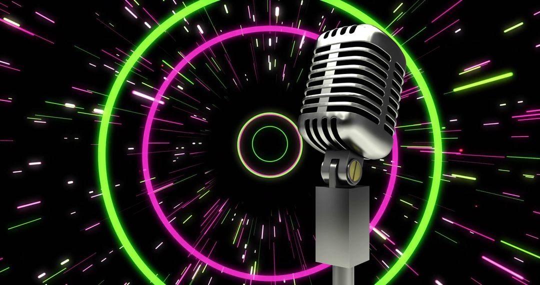 Retro Microphone with Neon Light Trails Background