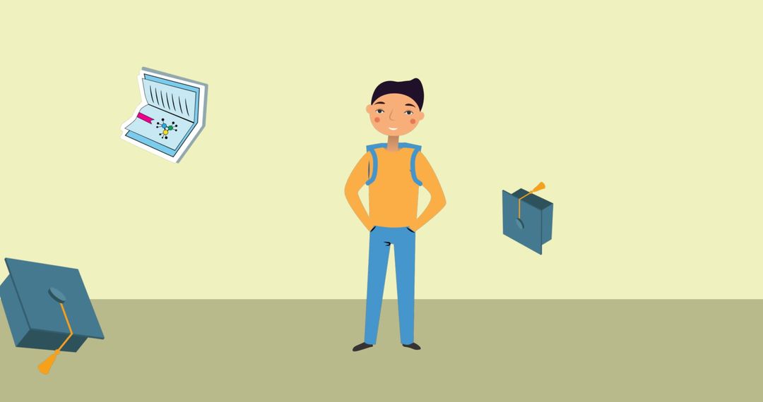 Child Animated School Concept with Graduation Elements