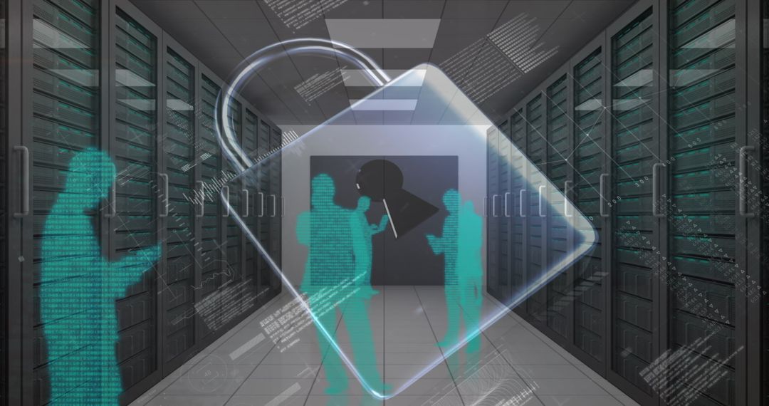 Cybersecurity Concept with Digital Data and Server Room