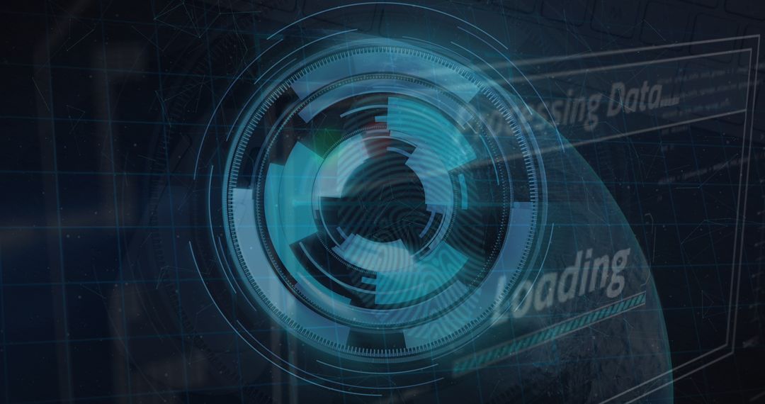 Futuristic Digital Interface with Data Processing and Scanner Animation