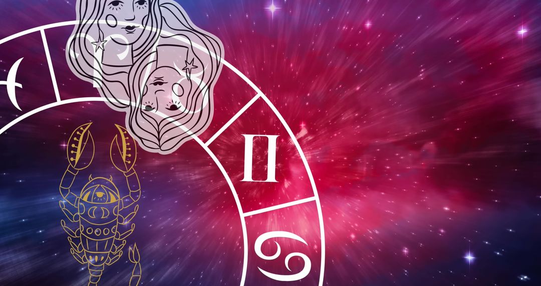 Horoscope Symbols in Outer Space Theme with Zodiac Wheel