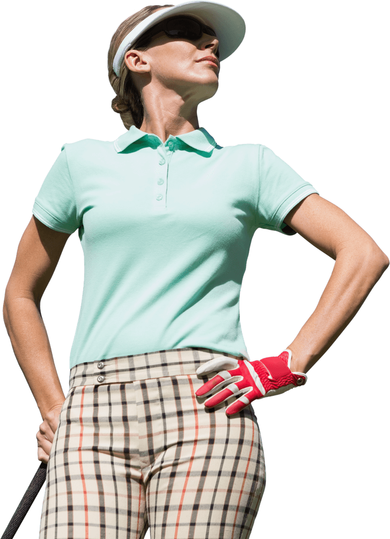 Confident Female Golfer in Stylish Attire on Transparent Background