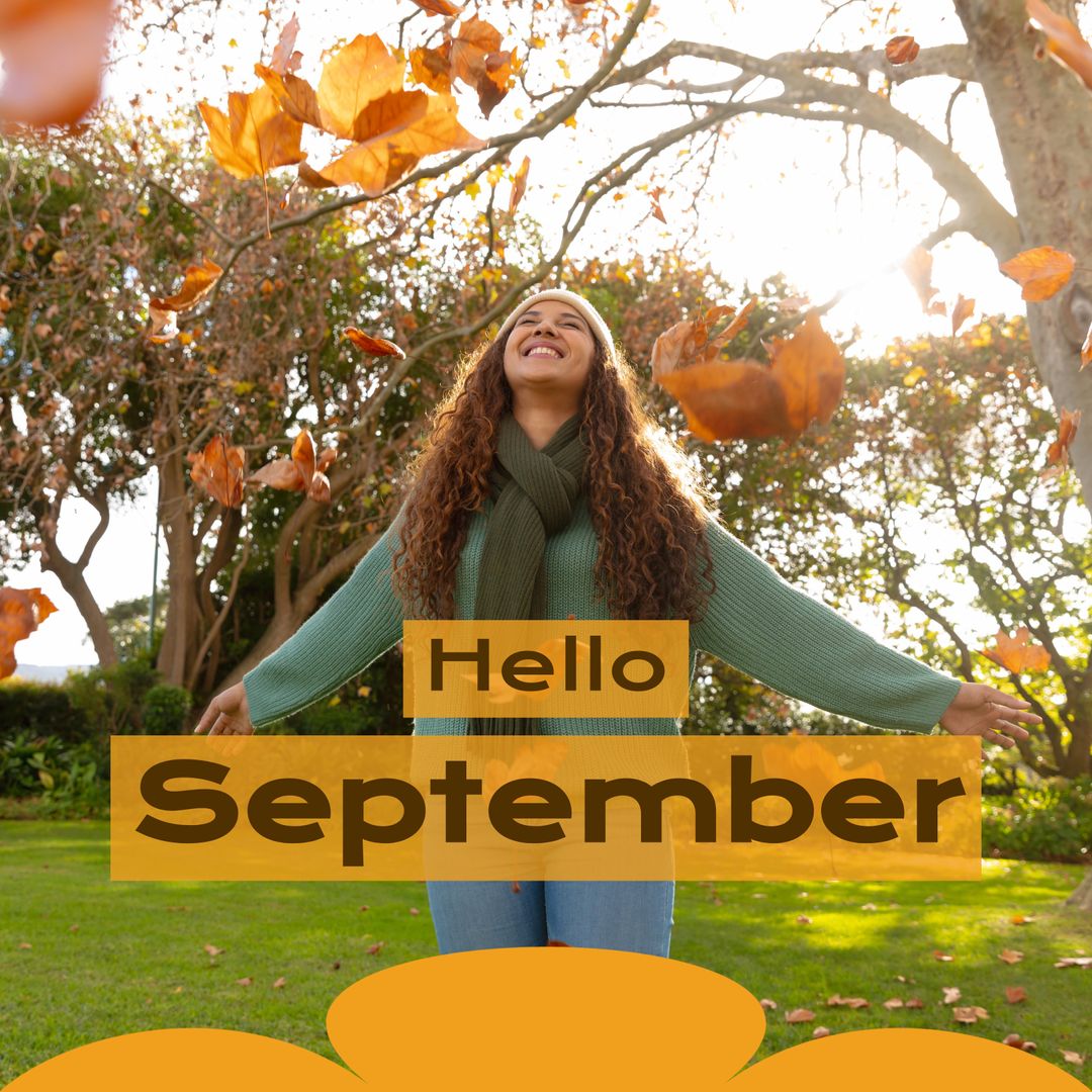 Joyful Welcome to Autumn Amidst Falling Leaves