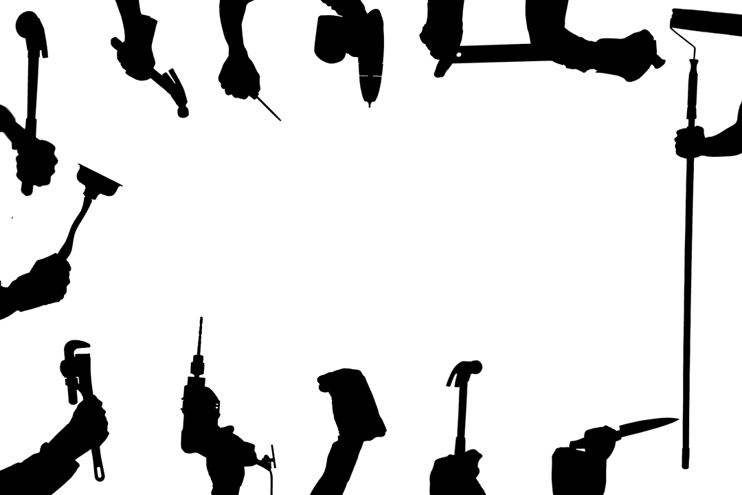 Silhouette Hands Clutching Work Tools on Transparent Background