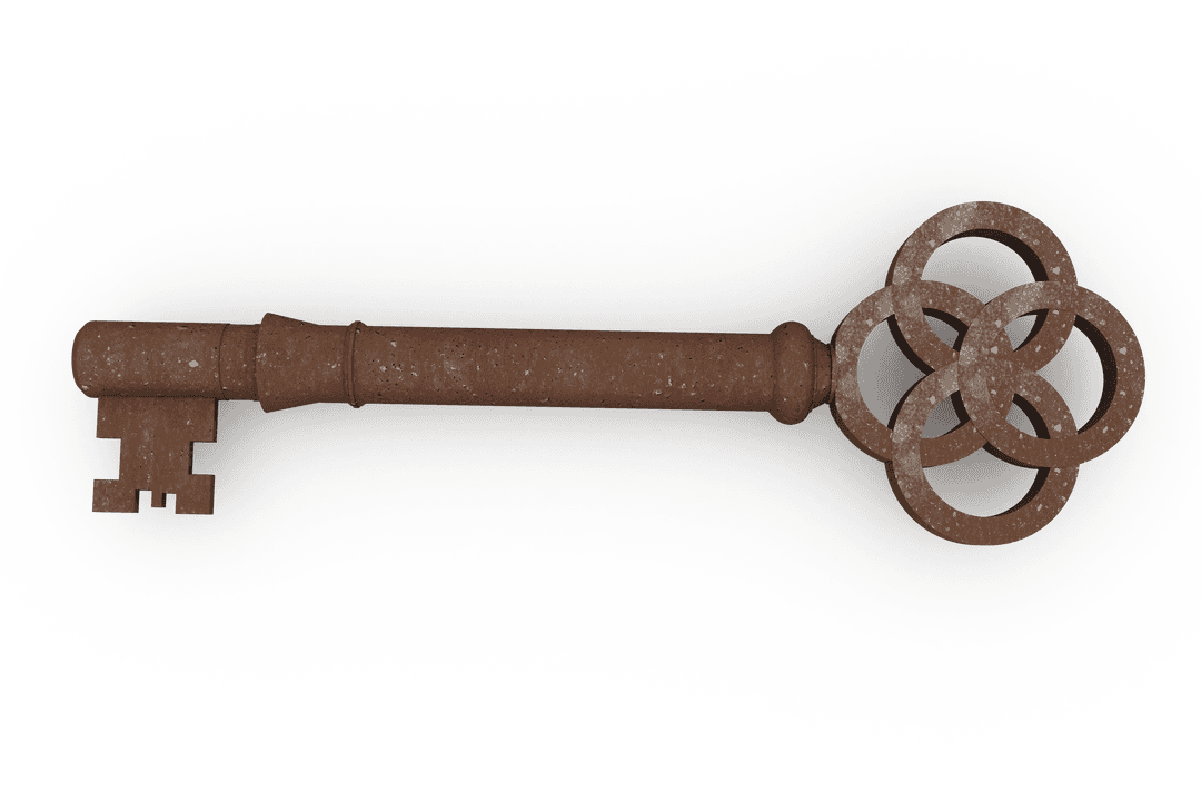 Rusty Traditional Key on Transparent Background