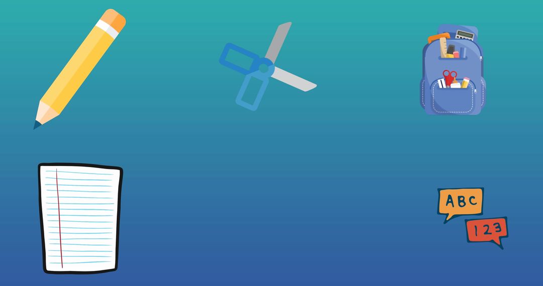 School Icons on Blue Gradient with Copy Space