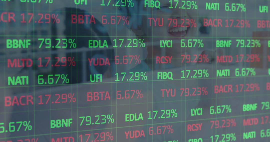 Digital Display of Stock Market Financial Data Overlapping Business Atmosphere