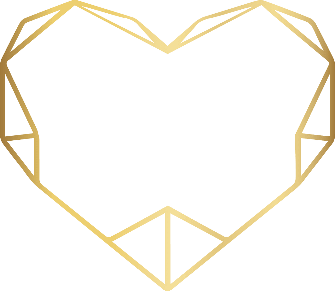 Gold Geometric Heart Polygon Outline on Transparent Background