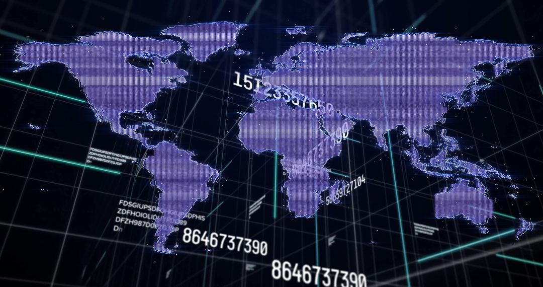 Futuristic Digital World Map with Streaming Data