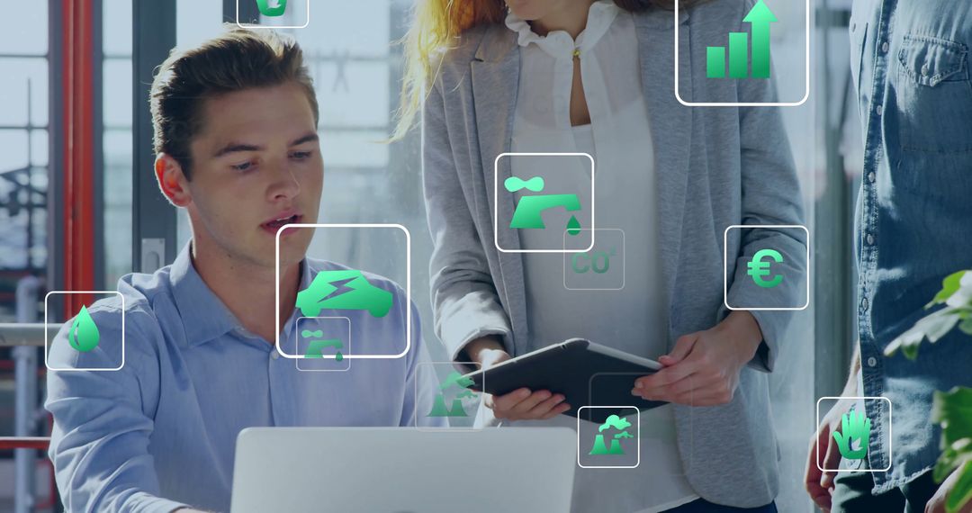 Sustainable Business Team Analyzing Eco Data Insights in Office