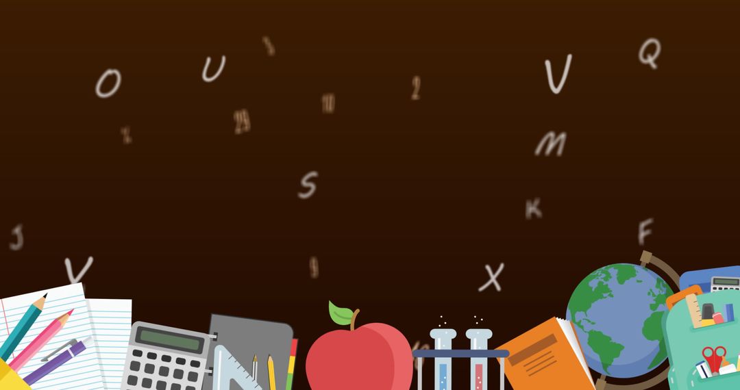 Colorful School Supplies with Floating Letters and Numbers