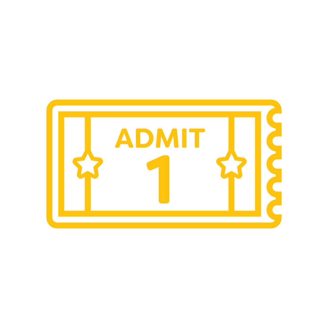 Yellow Admit One Ticket Icon on Transparent Background