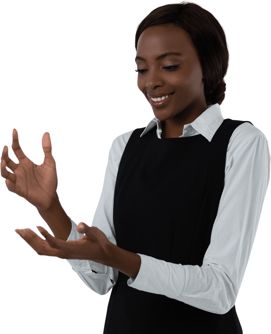 Woman in Formal Attire Transparent Background Interaction