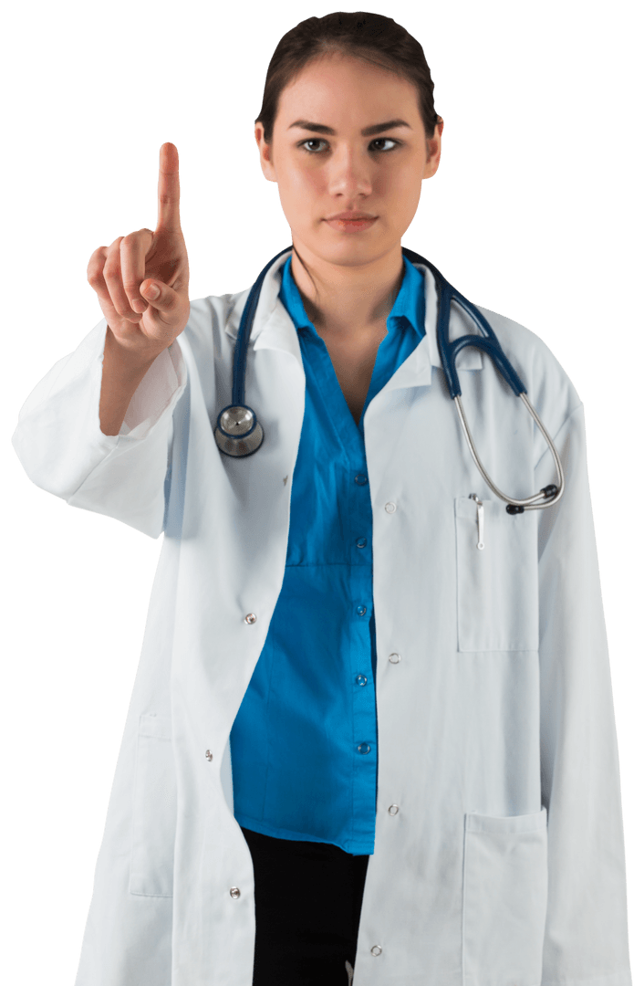 Transparent Illustration of Biracial Female Doctor Having Pointing Gesture
