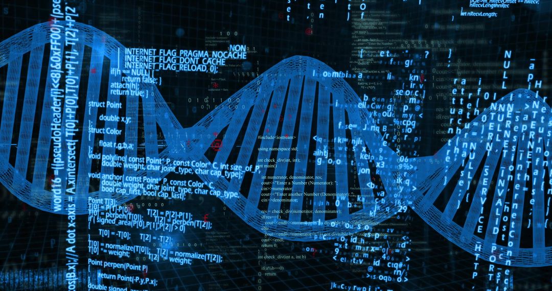 Digital DNA Helix with Binary Codes and Data Grid Background