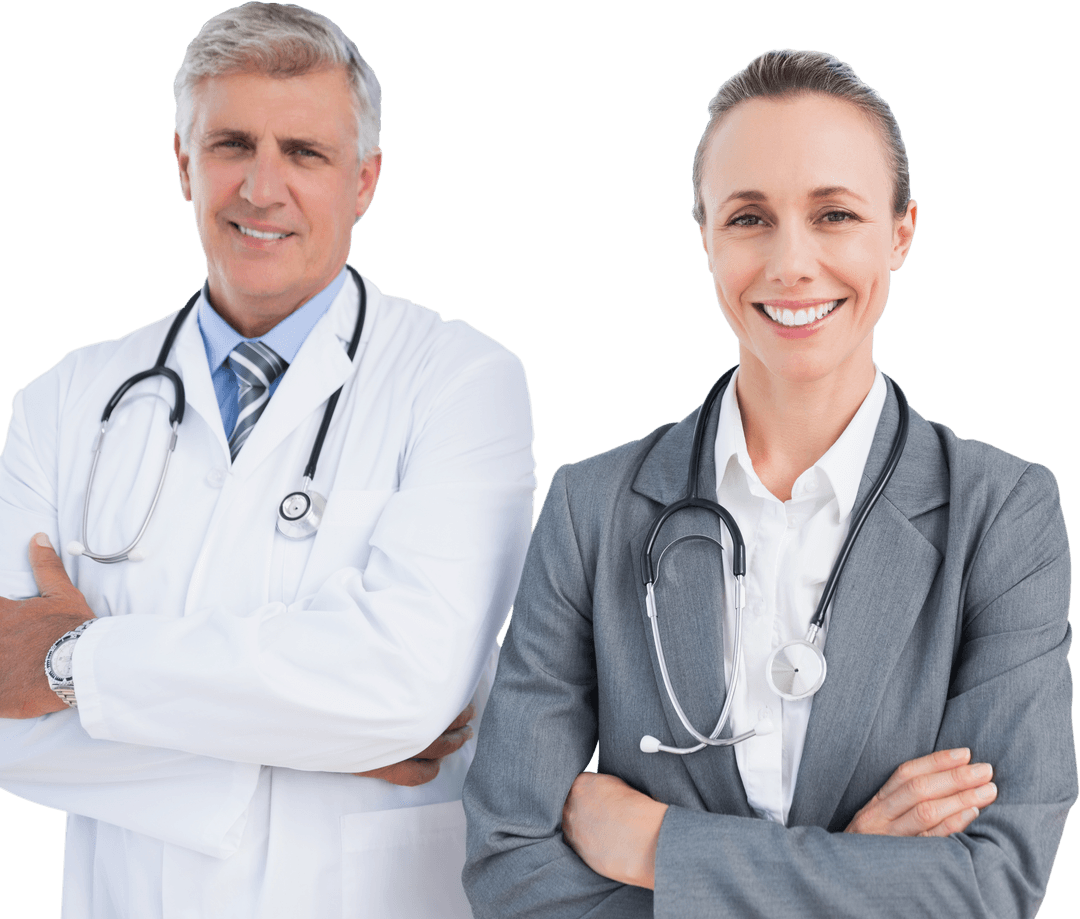 Confident Doctors with Stethoscopes on Transparent Background