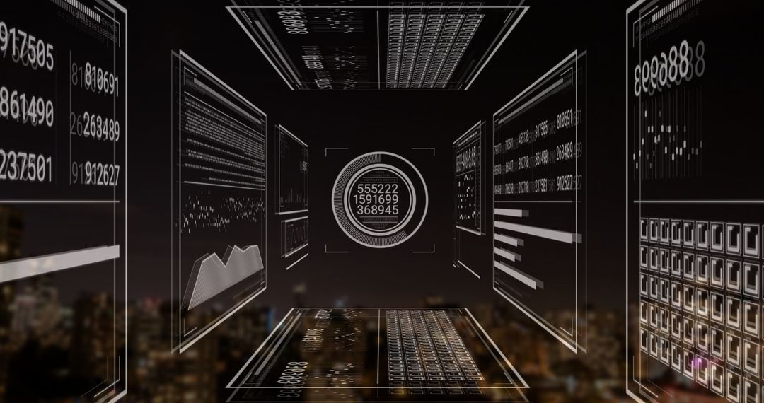 Futuristic Virtual Data Visualization Over Cityscape