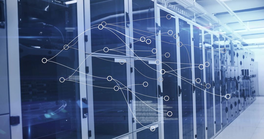 Modern Data Center Network with Server Cabinets and Digital Connectivity