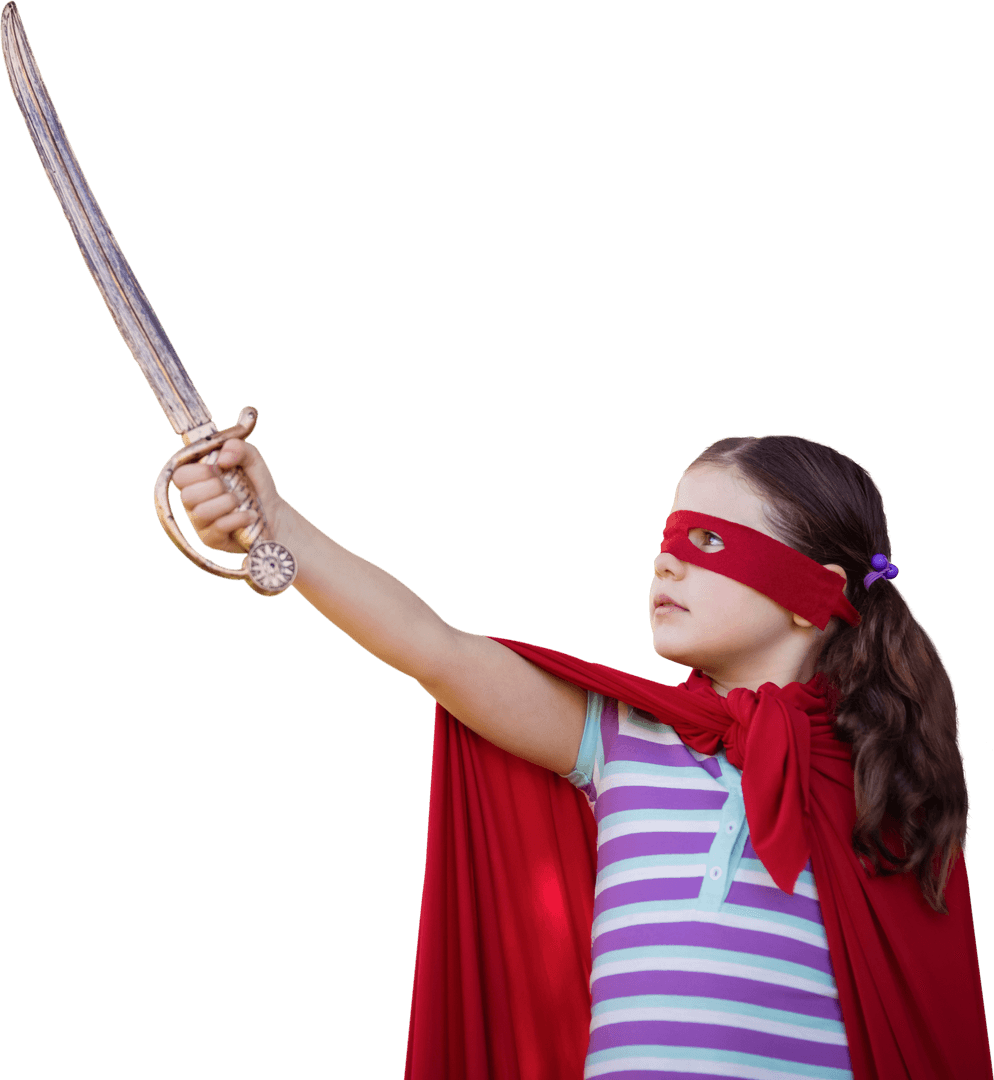 Young Heroine in Costume with Transparent Background Holding Sword