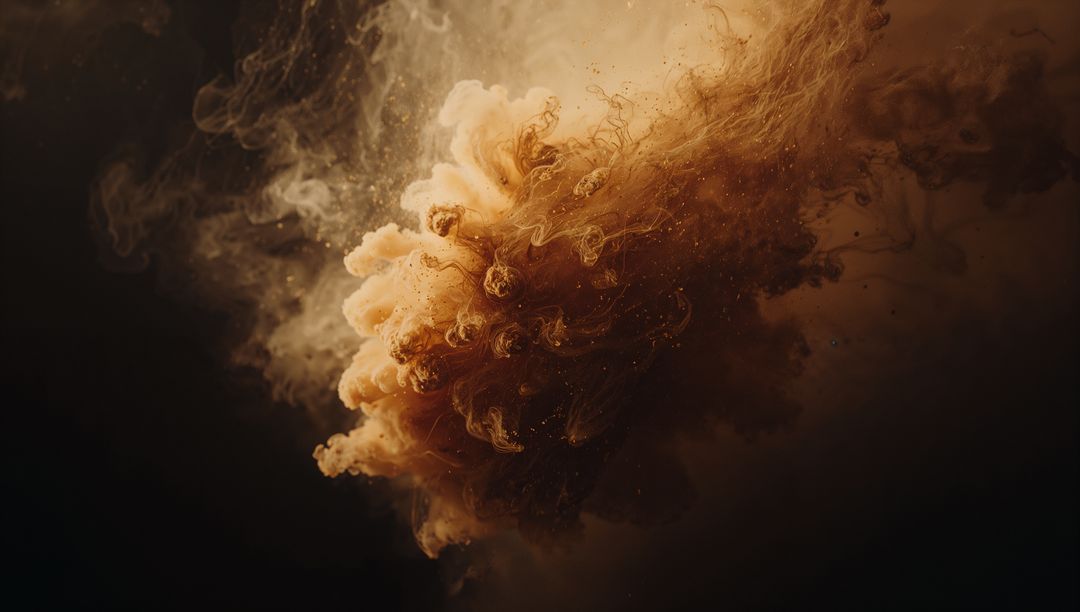 Abstract Amber Ink Cloud Swirling in Dark Environment